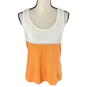 AMINA RUBINACCI Knit Sleeveless Cotton Tank Top in Ivory Orange Sz 48(L)